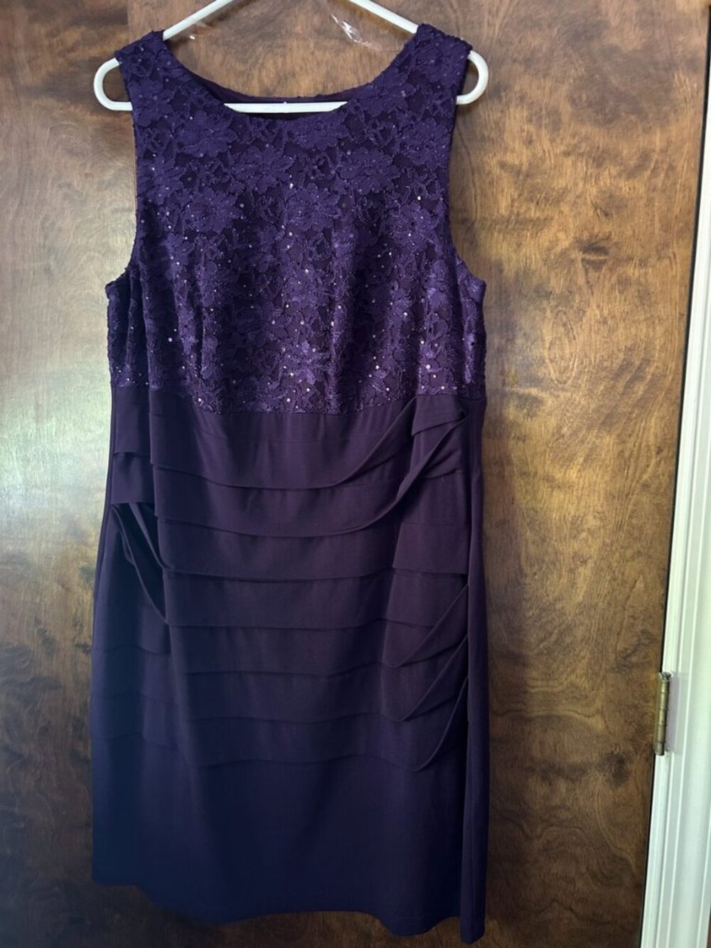 R&M Richards Purple Sequin Bodice Sheath Dress, Size 16